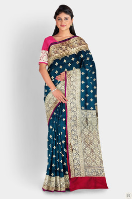 HouseOfCommon Woven Banarasi Satin Saree(Dark Blue)