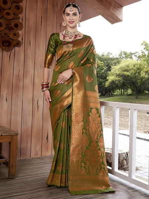 ANOUK Woven Banarasi Art Silk Saree(Green)