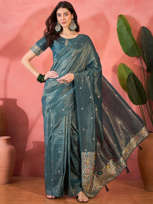 Sangria Self Design Saree with Attached Blouse Silk Blend Saree(Light Blue)
