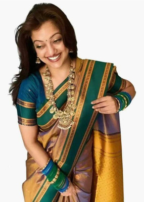 Yatay Woven Kanjivaram Art Silk Saree(Beige, Blue)