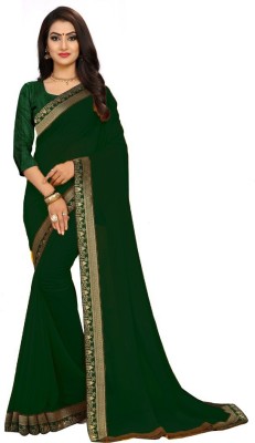 omeeka Printed Bollywood Georgette Saree(Dark Green)