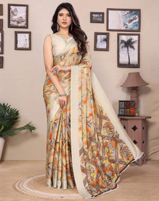 Divastri Printed Bollywood Tussar Silk Saree(Orange)