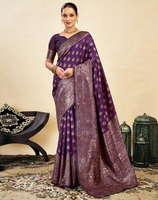 SIRIL Woven, Embellished Banarasi Silk Blend Saree(Purple)