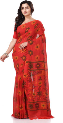 TANTLOOM Floral Print Handloom Handloom Pure Cotton Saree(Red)