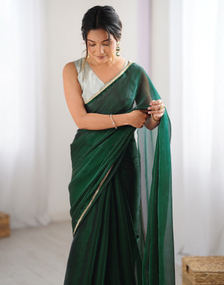 Samah Dyed, Embellished Bollywood Jimmy choo, Chiffon Saree(Green)