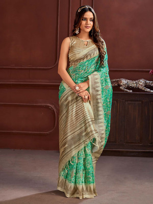 Tasrika Printed Chinnalapattu Cotton Silk Saree(Light Blue)