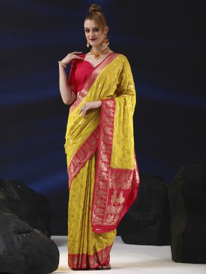 Sareemall Woven Banarasi Silk Blend Saree(Yellow)