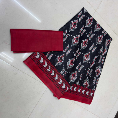 RAVI JANKI Printed Daily Wear Pure Cotton Saree(Black)