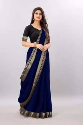 Juhi Collection Solid/Plain Patola Art Silk Saree(Dark Blue)