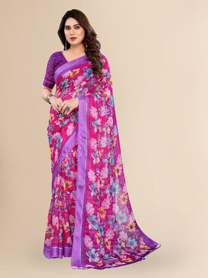 Moda Rapido Embellished, Floral Print Bollywood Georgette, Satin Saree(Pink, Purple)