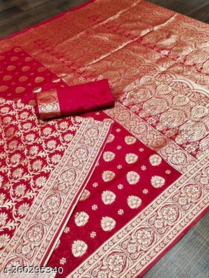 signagraph Woven, Temple Border Banarasi Satin, Art Silk Saree(Red)