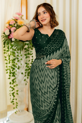 MIRCHI FASHION Printed, Striped Leheria Chiffon, Georgette Saree(Light Green, Dark Green)