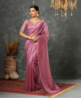 Divastri Solid/Plain Bollywood Net Saree(Pink)