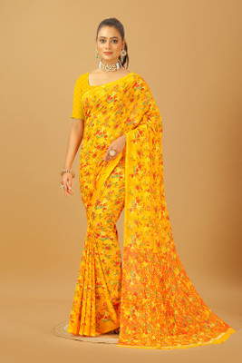 A V M PRINTS Self Design Bollywood Art Silk Saree(Orange)