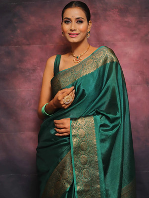 RASVRITI Printed Kanjivaram Pure Silk, Art Silk Saree(Green)