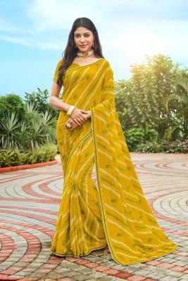 Laxmipati Sarees Printed Bollywood Chiffon Saree(Yellow)