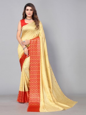 Hritika Printed Daily Wear Polyester, Georgette Saree(Yellow, Red)