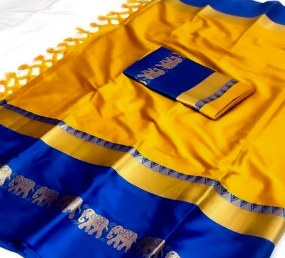 MoonTextile Temple Border Assam Silk Cotton Silk Saree(Orange)