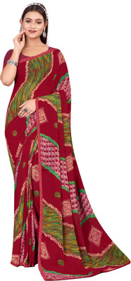 Ridham Sarees Geometric Print Bollywood Georgette Saree(Red)