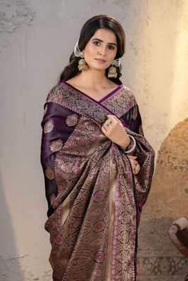 Ramya Fashion Woven Banarasi Jacquard Saree(Purple)