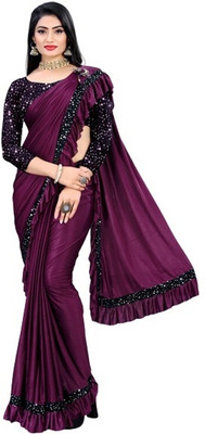 Shriwali Fashion Self Design Bollywood Lycra Blend Saree(Purple)