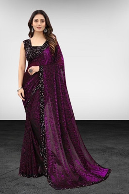 Amavii Self Design Bollywood Lycra Blend Saree(Purple)
