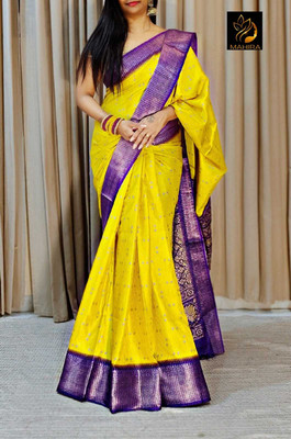 Classy Foriever Printed Bollywood Silk Blend Saree(Yellow)