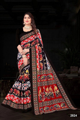 Ethnicsarees Printed Sambalpuri Pure Cotton Saree(Black)