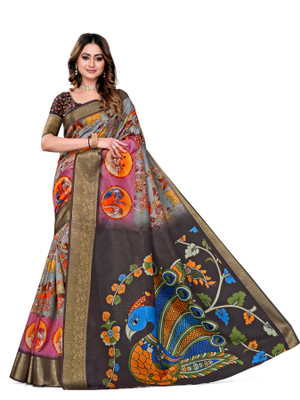 PARVOTSAV Digital Print Bollywood Polyester Saree(Grey)