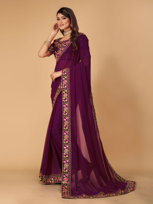 Tejal Creation Solid/Plain Bollywood Georgette Saree(Maroon)