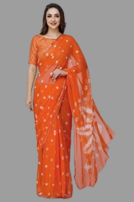 Swarne Printed Bandhani Chiffon Saree(Orange)