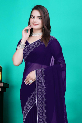 SHELDROM MART Embellished Bollywood Georgette Saree(Blue)