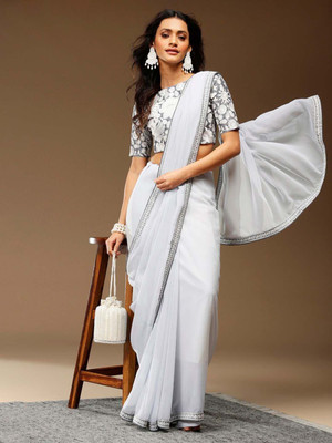 Sangria Embellished Daily Wear Georgette Saree(Grey)
