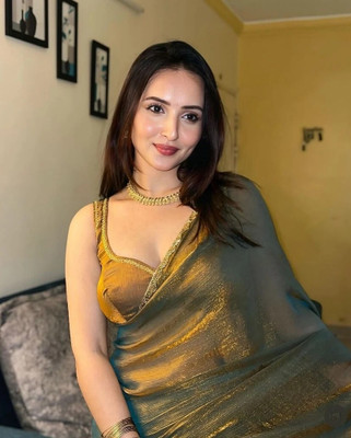 Margi Designers Self Design Bollywood Chiffon Saree(Mustard)