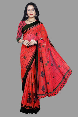 THE PRIVATE LABLE Printed Mysore Georgette Saree(Red)