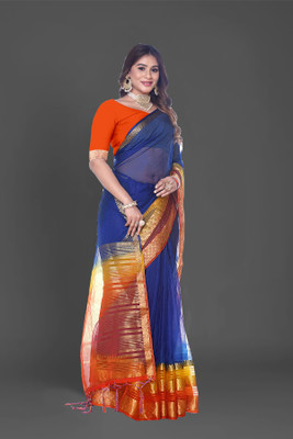 Aarunika MNT Solid/Plain, Woven Bollywood Organza Saree(Light Blue)
