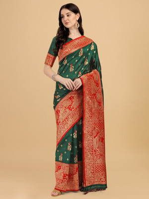 Tasrika Woven Baluchari Art Silk, Silk Blend Saree(Green)