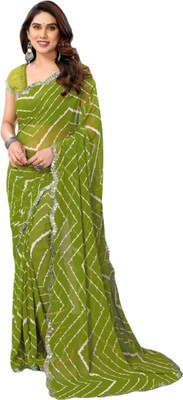 shiv textiles Striped, Printed, Embellished Bollywood Georgette Saree(Green)