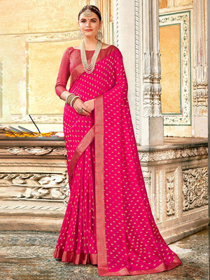ANOUK Printed Daily Wear Silk Blend Saree(Pink)