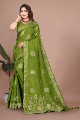 SuratSareeMall Woven, Self Design Banarasi Viscose Rayon Saree(Green)