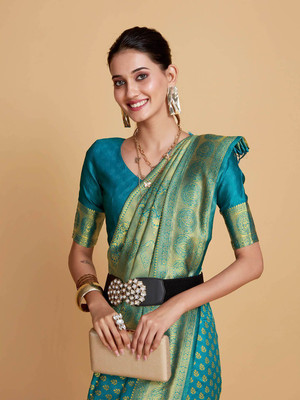 Sangria Printed Daily Wear Pure Silk Saree(Blue)