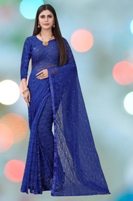 Nexaafashion Embroidered Bollywood Net Saree(Blue)