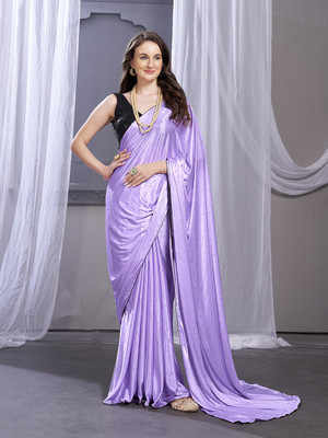 Parmila Fashion Solid/Plain Bollywood Silk Blend Saree(Purple)