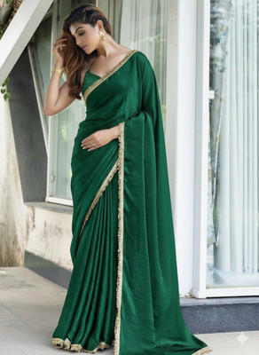 DEBRIS FAB Solid/Plain Bollywood Organza Saree(Green)