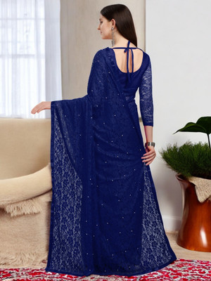 NEXA Self Design Bollywood Net Saree(Blue)