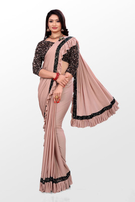Treshpino Embellished Bollywood Lycra Blend Saree(Pink)