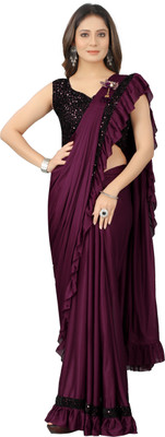 miracletex Embellished Bollywood Lycra Blend Saree(Maroon)