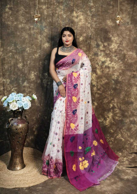 UR Affection Only Printed Jamdani Cotton Silk Saree(Multicolor)