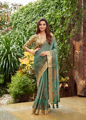 RekhaManiyar Printed Bollywood Jacquard Saree(Blue)