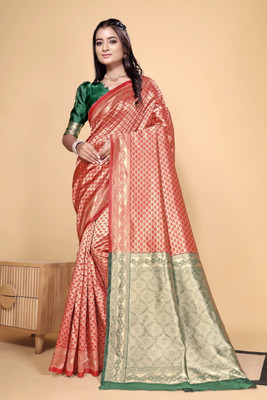 JAY KHODIYAR EMBROIDERY Self Design Bollywood Jacquard Saree(Red)
